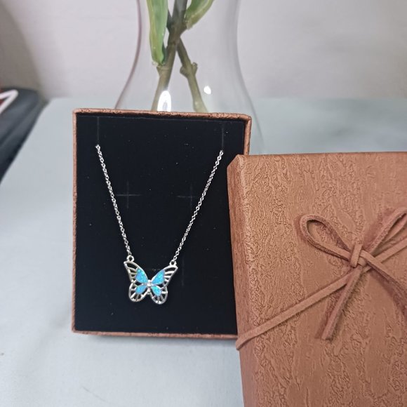 Silver Lab Opal Butterfly Necklace - Picture 6 of 6
